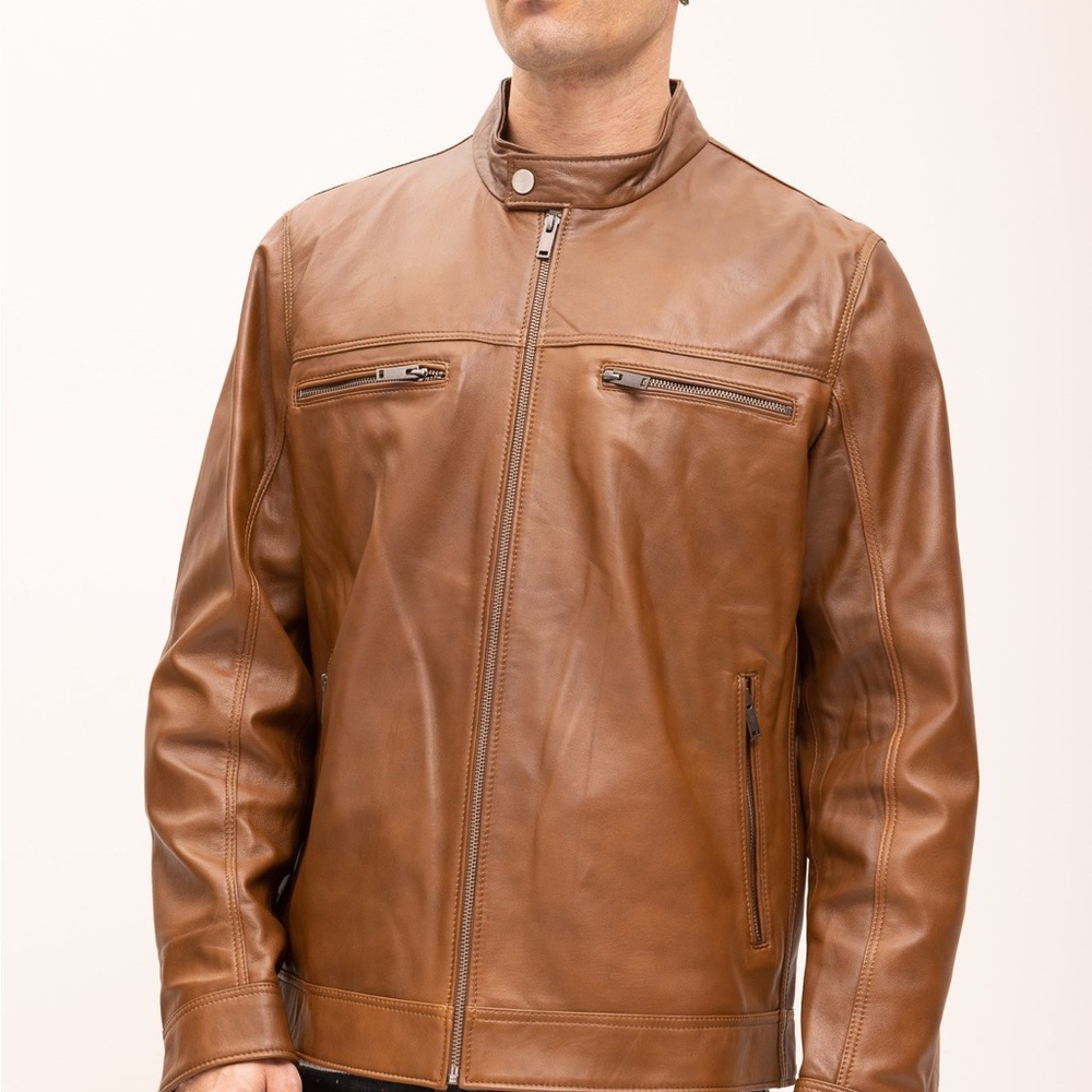 RON TOMSON CLASSIC GENUINE LEATHER JACKET - BROWN